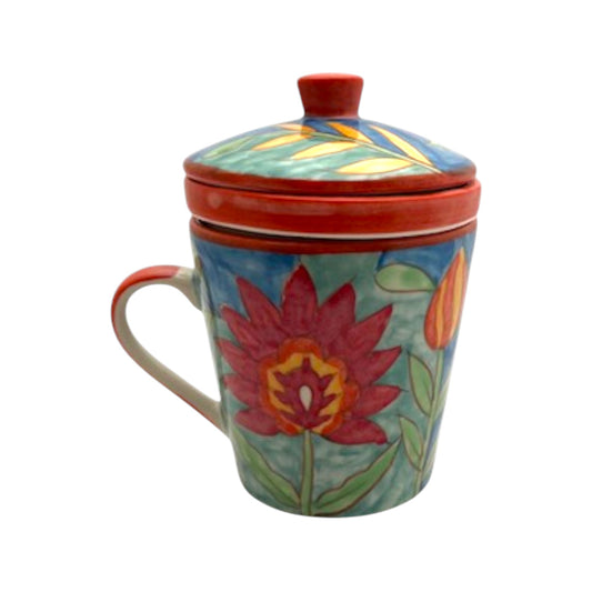 Tasse mit Sieb und Deckel "Flower"