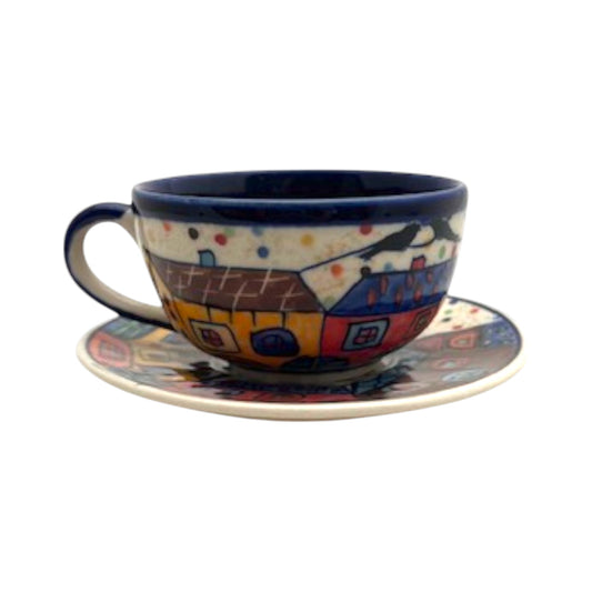 Kaffeetasse mit Unterteller "Village"
