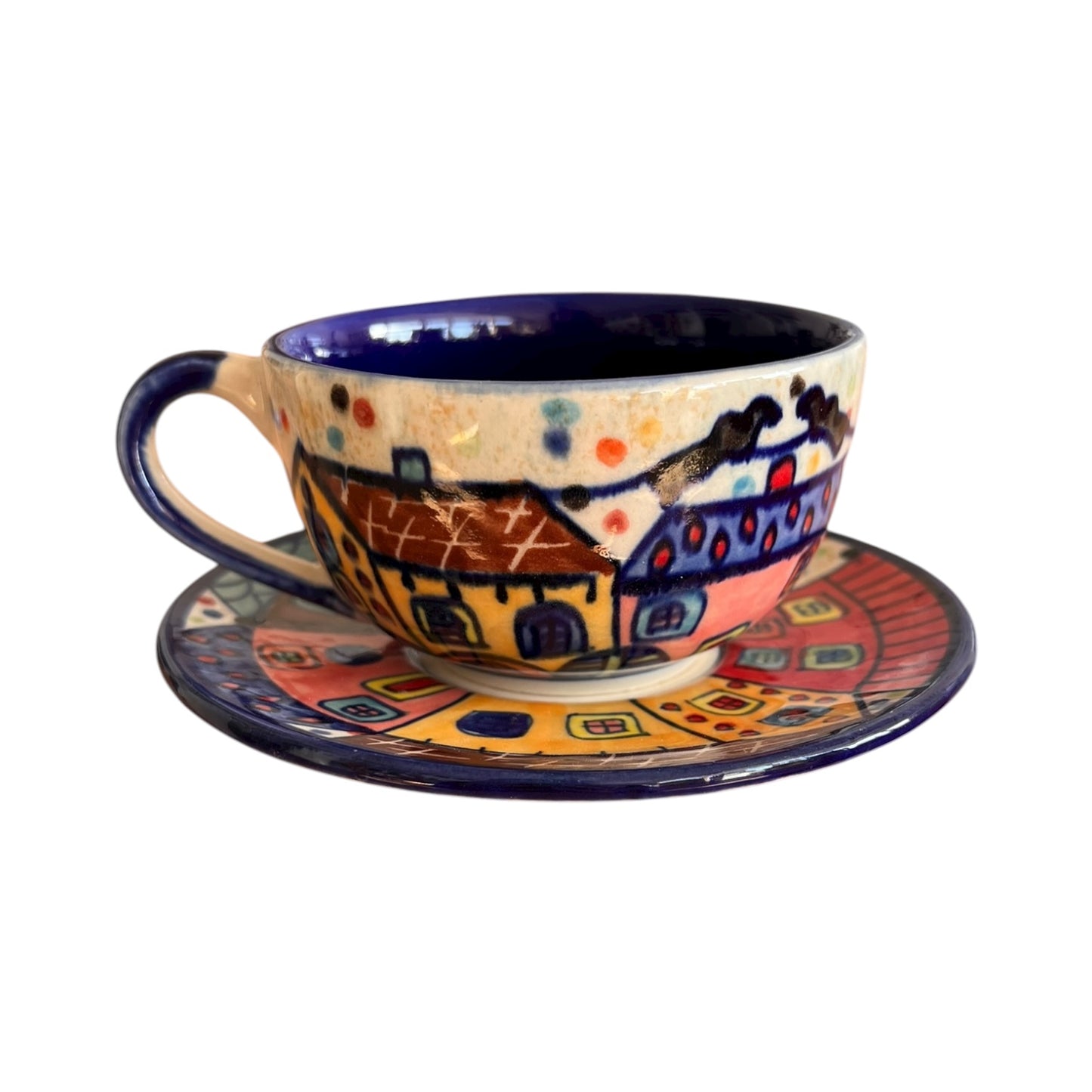 Kaffeetasse mit Unterteller "Village"