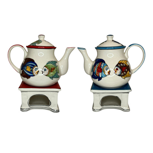 Teekanne mit Stövchen Fische