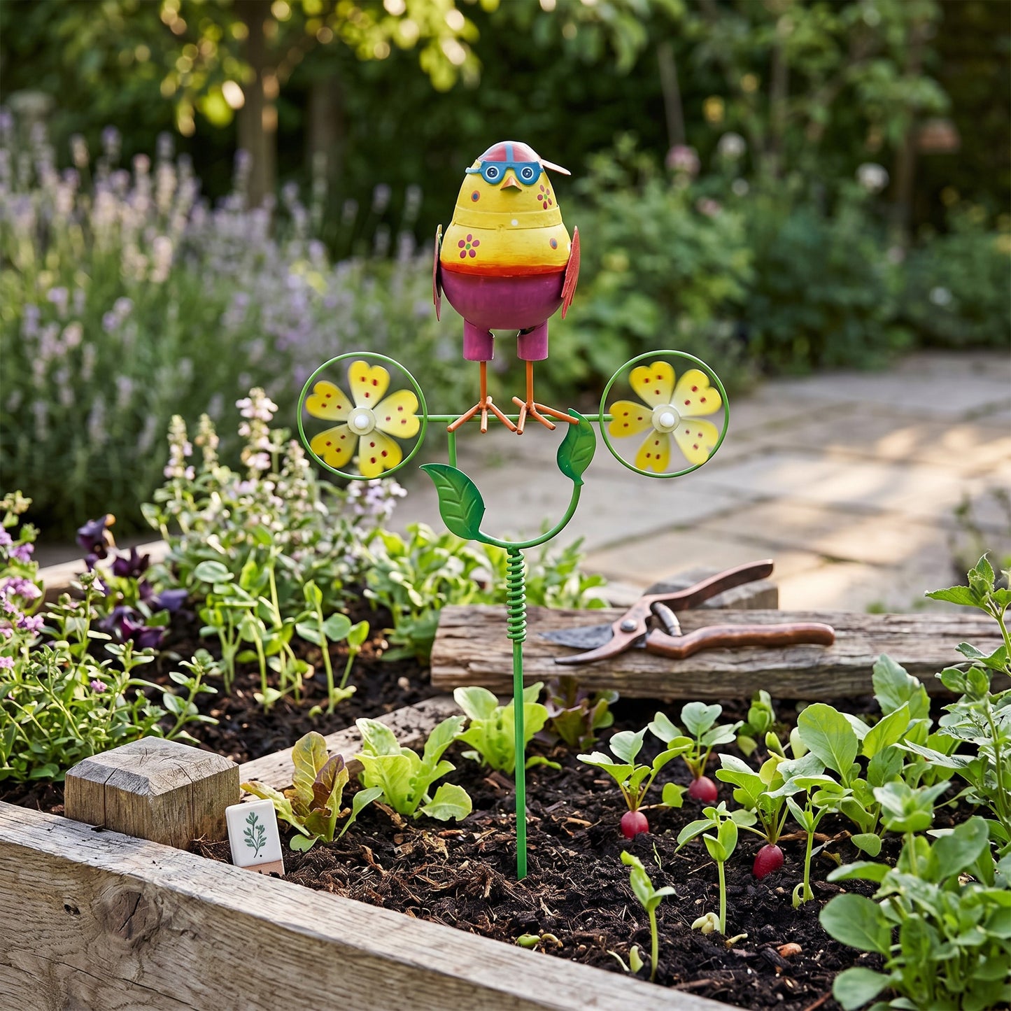 Bird on Wind Spinner Garden Stake
