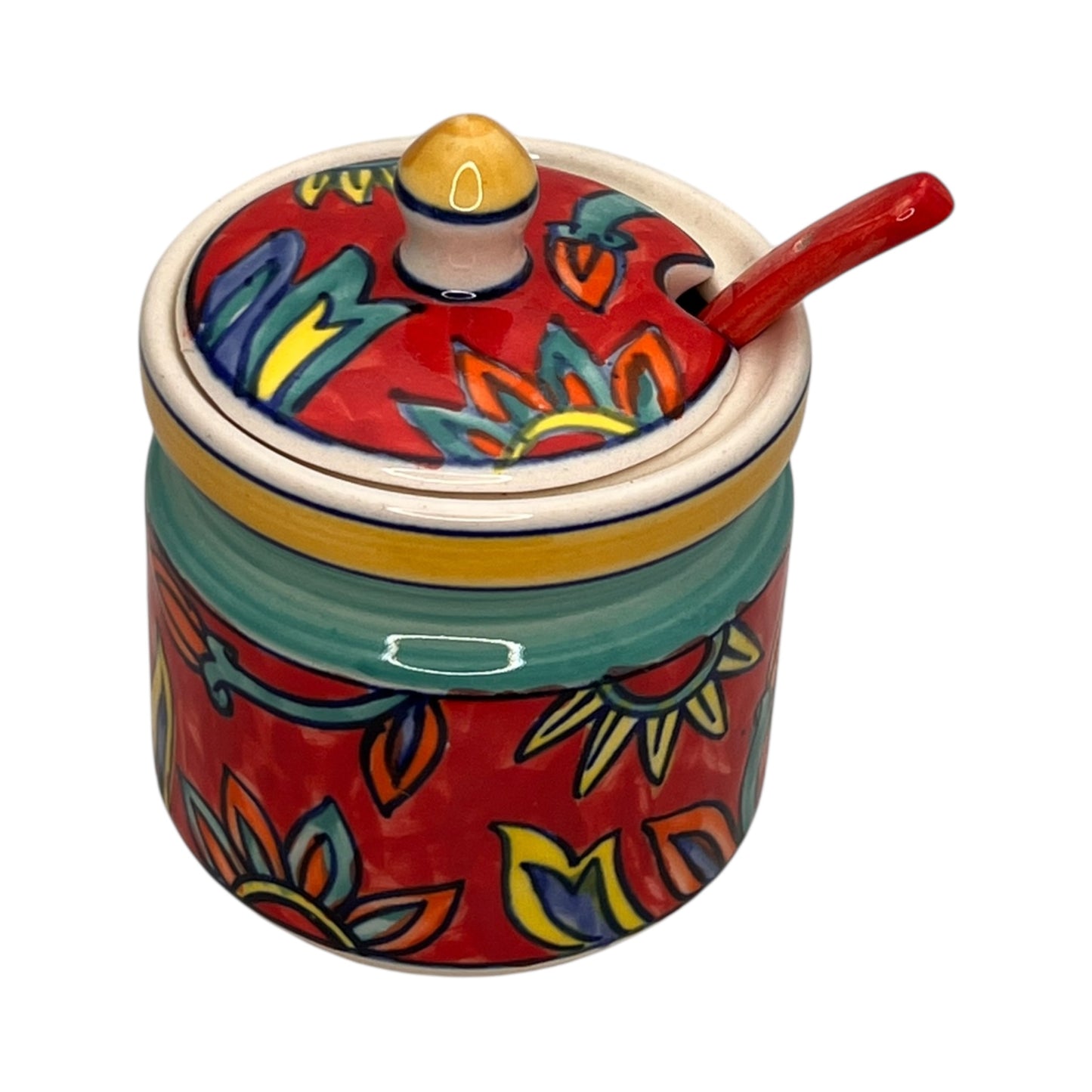 sucrier rouge avec cuillère