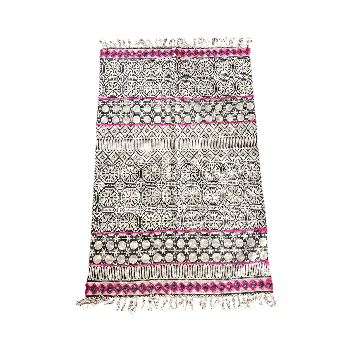 Teppich mit Fransen Schwarz Weiß Pink 150x90 cm - Moderner Wohnteppich