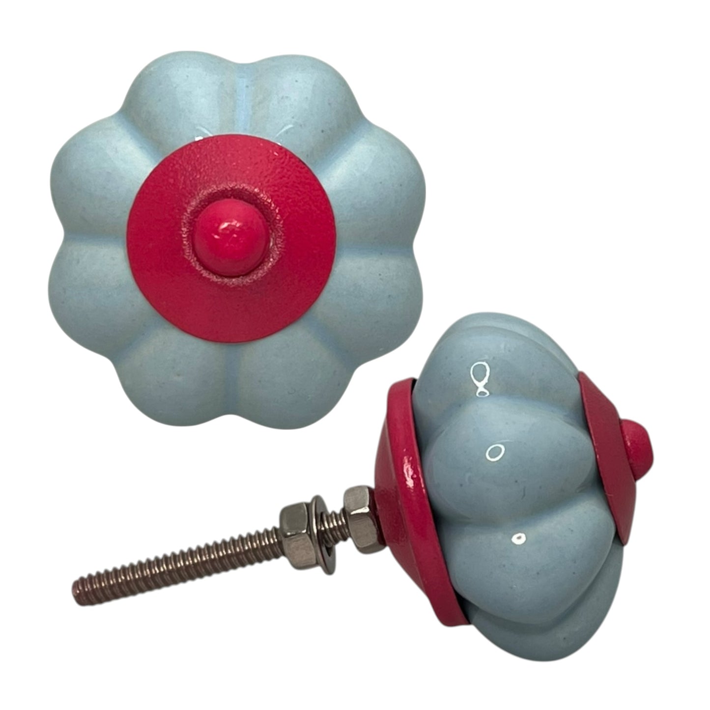 Bouton de meuble, bleu clair/rose