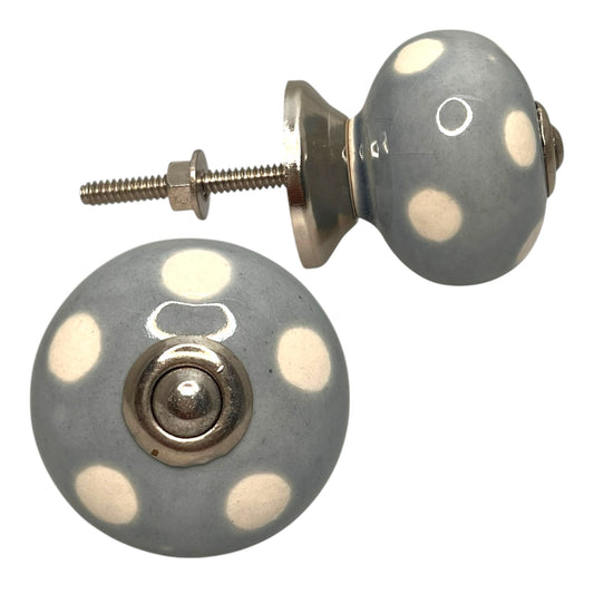Bouton en céramique, gris à pois
