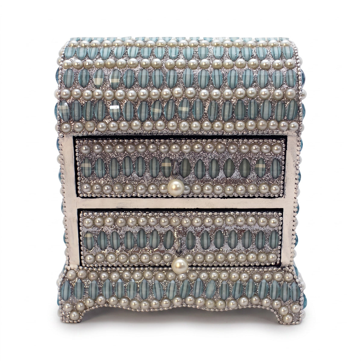 Mini-commode à paillettes avec 2 tiroirs bleus – Petite commode décorative