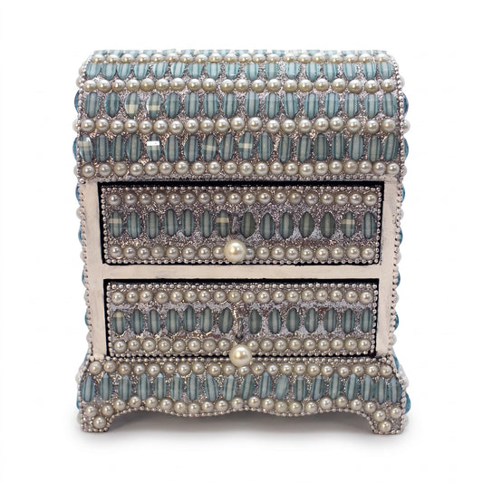 Mini-commode à paillettes avec 2 tiroirs bleus – Petite commode décorative