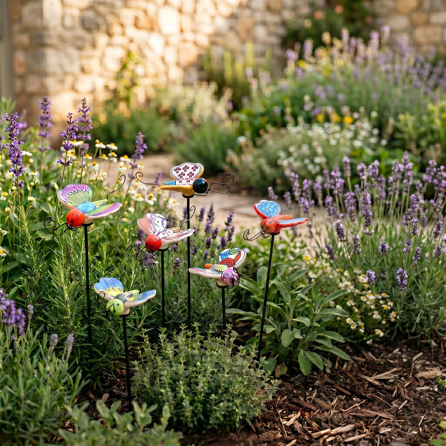 6-Piece Ceramic Garden Stake Set – Assorted Designs