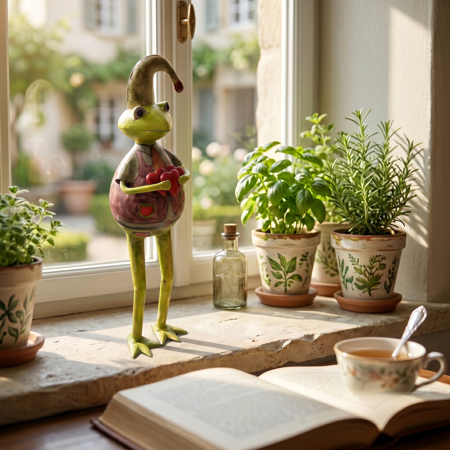 Frosch mit Herzen im Arm – Metallfigur Eisenblech bemalt