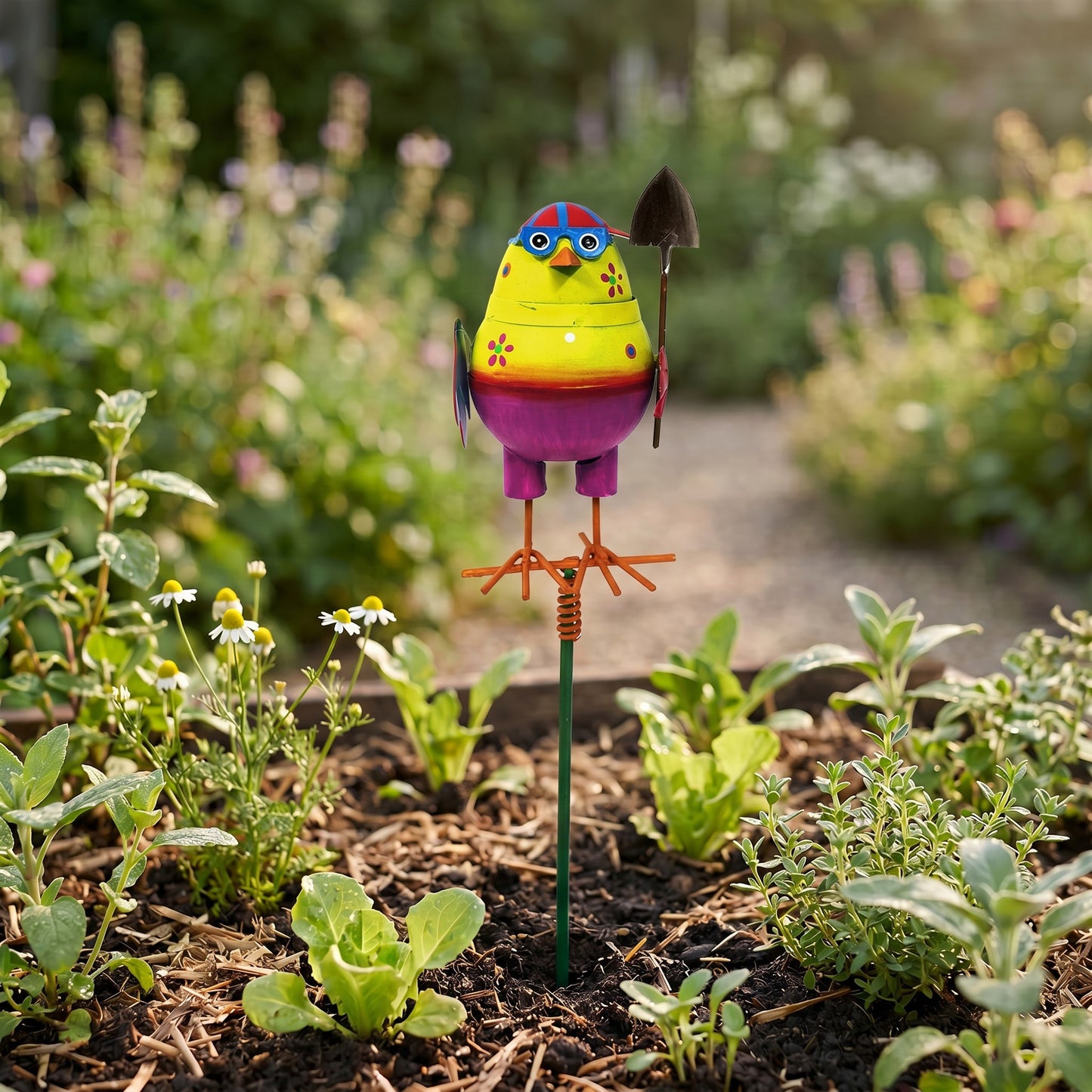 Yellow Bird Garden Stake with Shovel