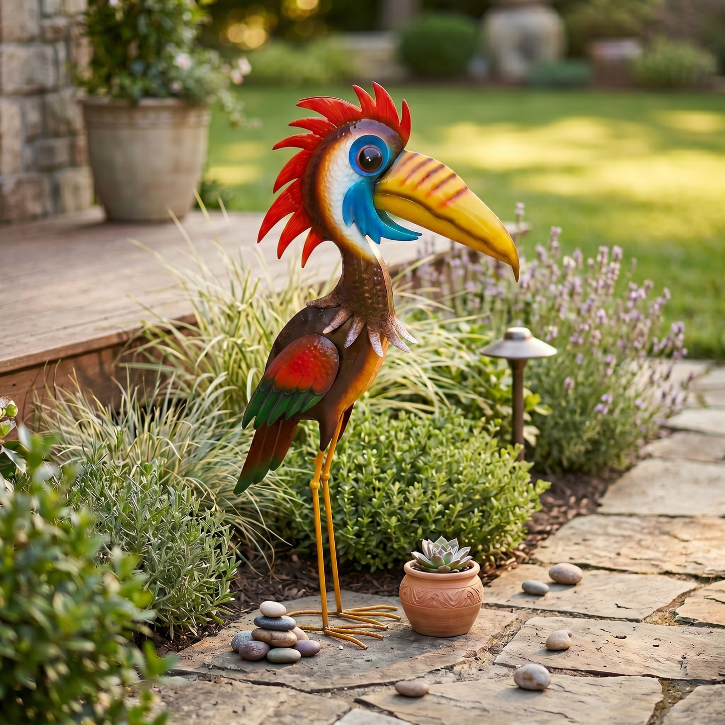 Große Dekofigur Bunter Paradiesvogel – Gartendeko Metall 95cm