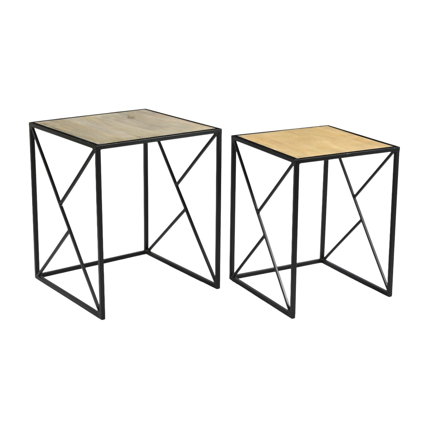 Ensemble de deux tables d'appoint en métal et bois.