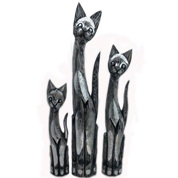 Standfigur Katze silber Set/3. Holz