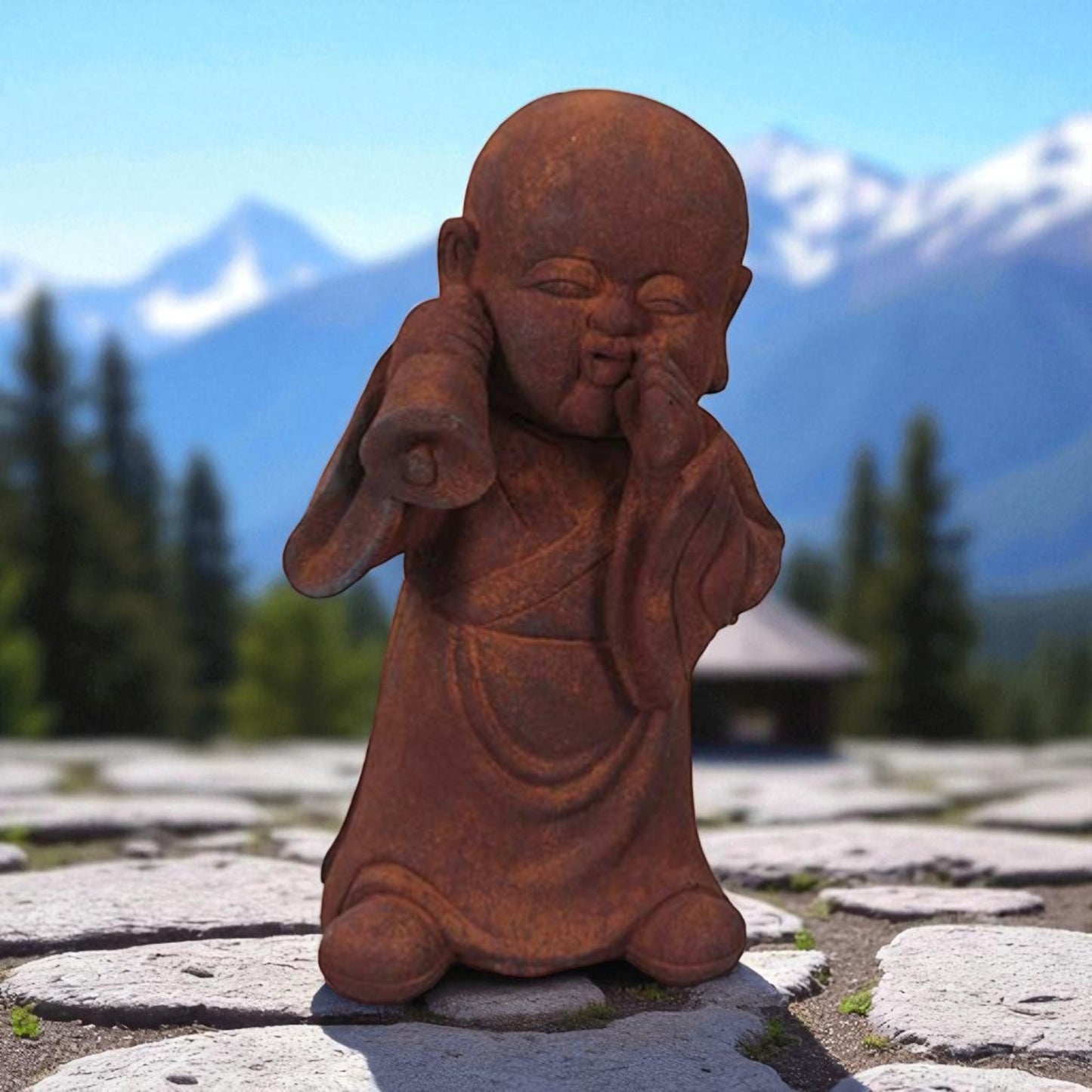 Mönch Dekofigur mit Musikintrument - Polyresin Gartenfigur 43cm