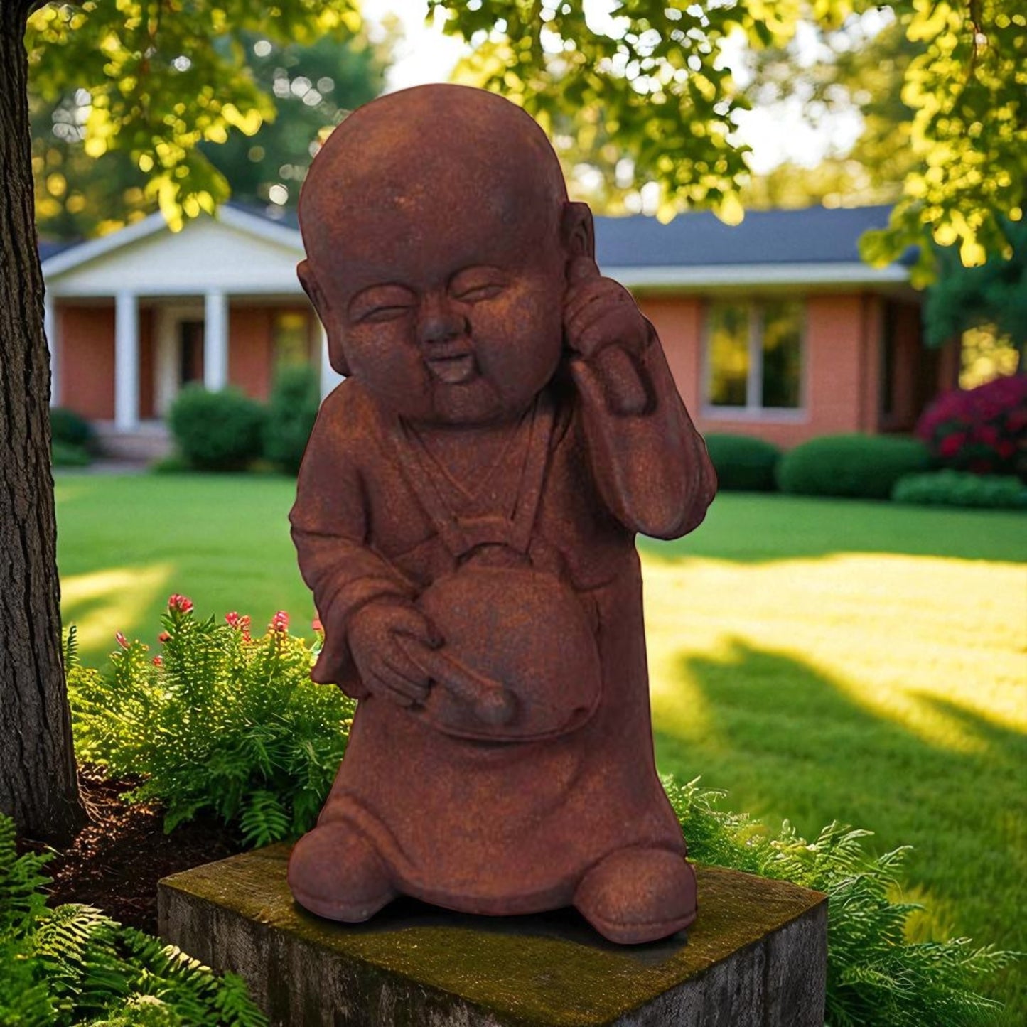 Mönch Dekofigur mit Musikinstrument - Polyresin Gartendeko 43cm