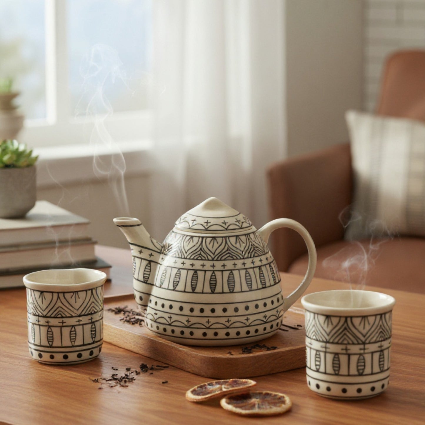 Teekanne schwarz weiß 1L "Bali"