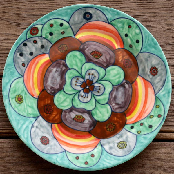 Piatto piano Fiore Blu 25cm dipinto a mano