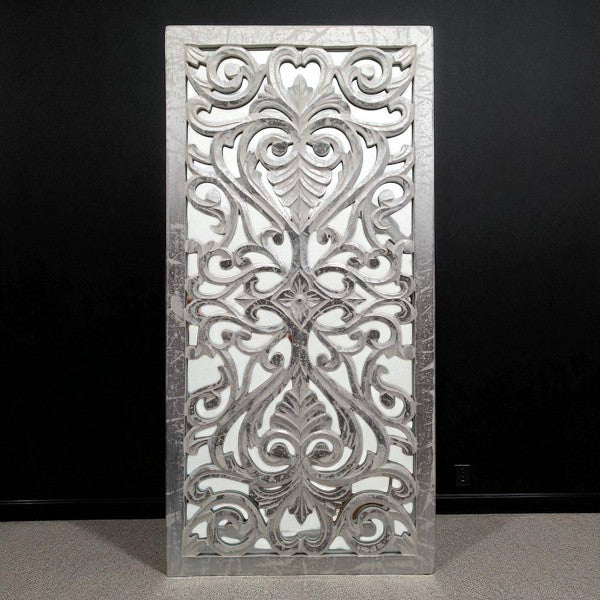 Ornement mural décoration murale en bois argent shabby chic mural avec miroir