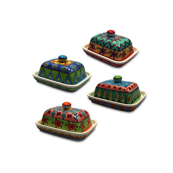 Beurrier en céramique peint à la main