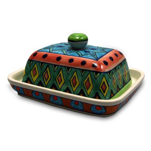 Beurrier en céramique peint à la main