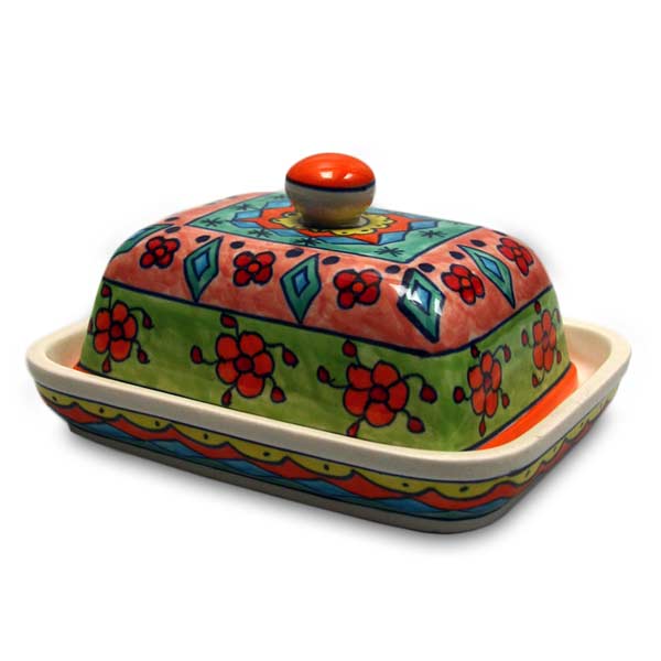 Beurrier en céramique peint à la main