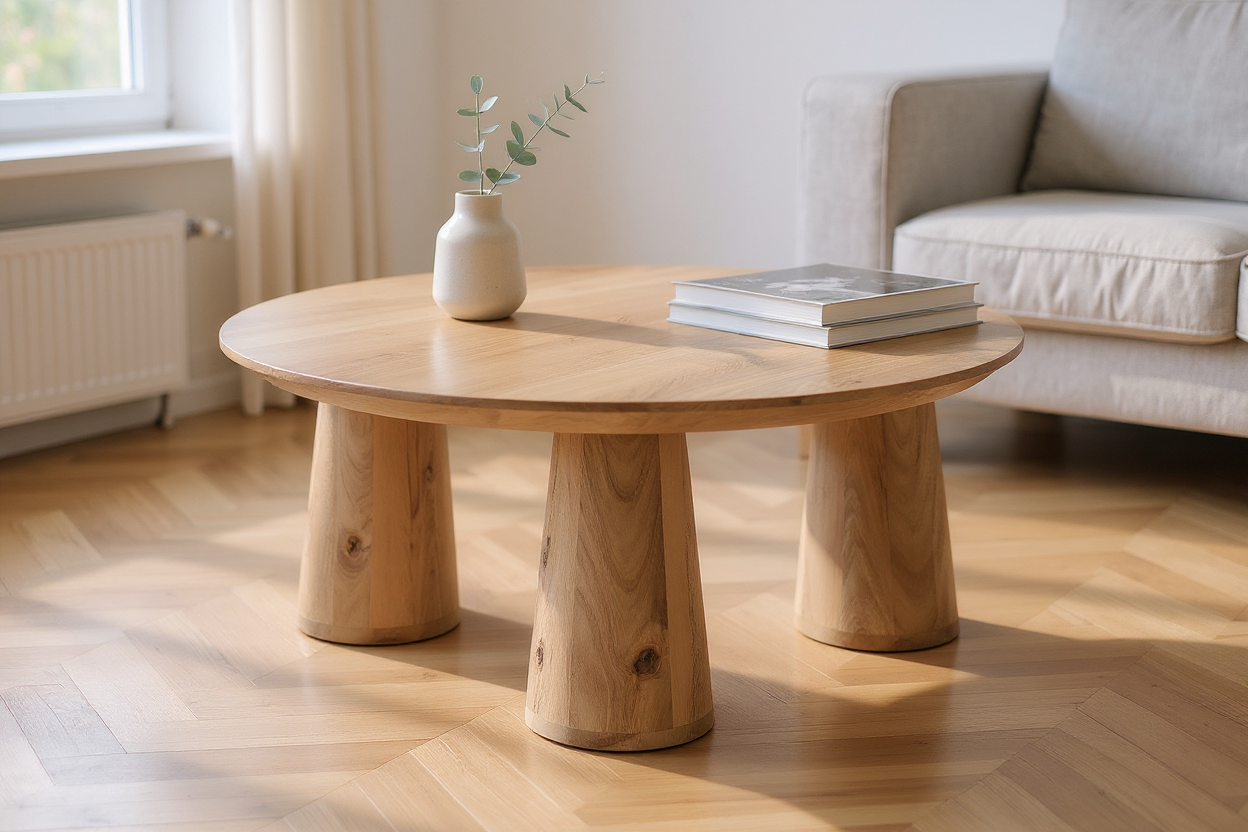 Couchtisch rund aus Mangoholz – Ø 80 cm, massiv & stilvoll | B-Ware