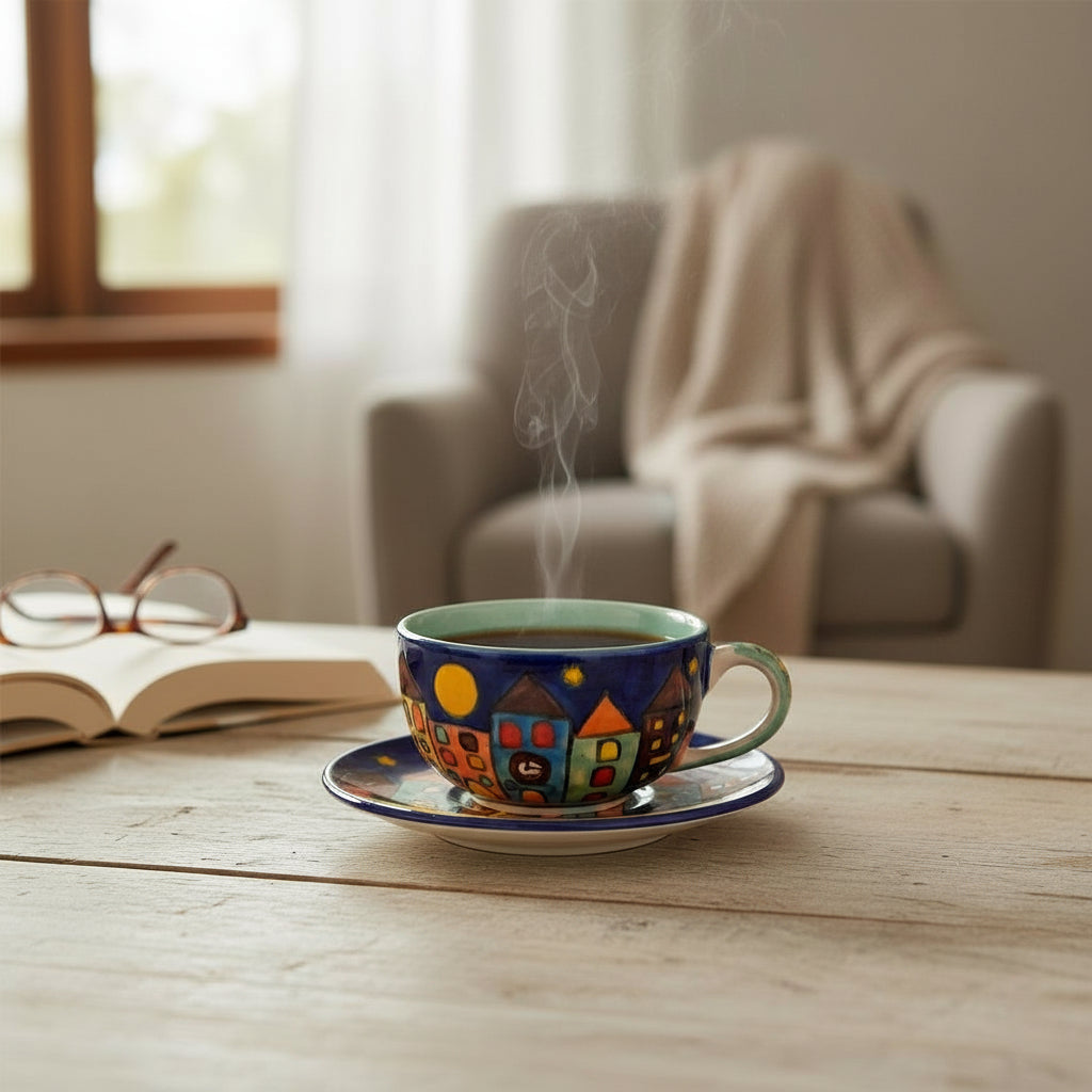 Kaffeetasse mit Unterteller "New Village"