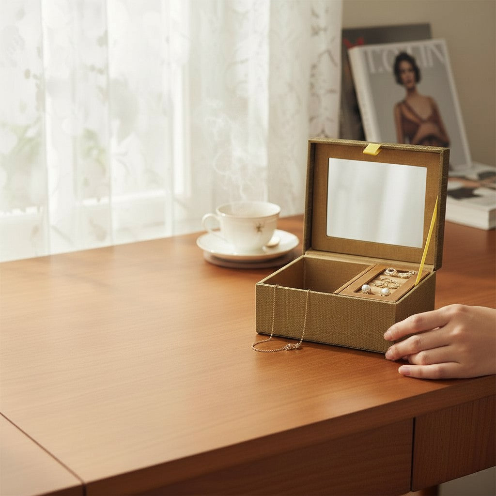 Schmuckschatulle handbestickt - Mit Spiegel & Ringhalter