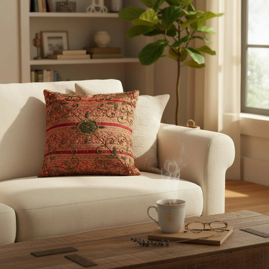 Kissenbezug handbestickt rot - Dekokissen Bezug