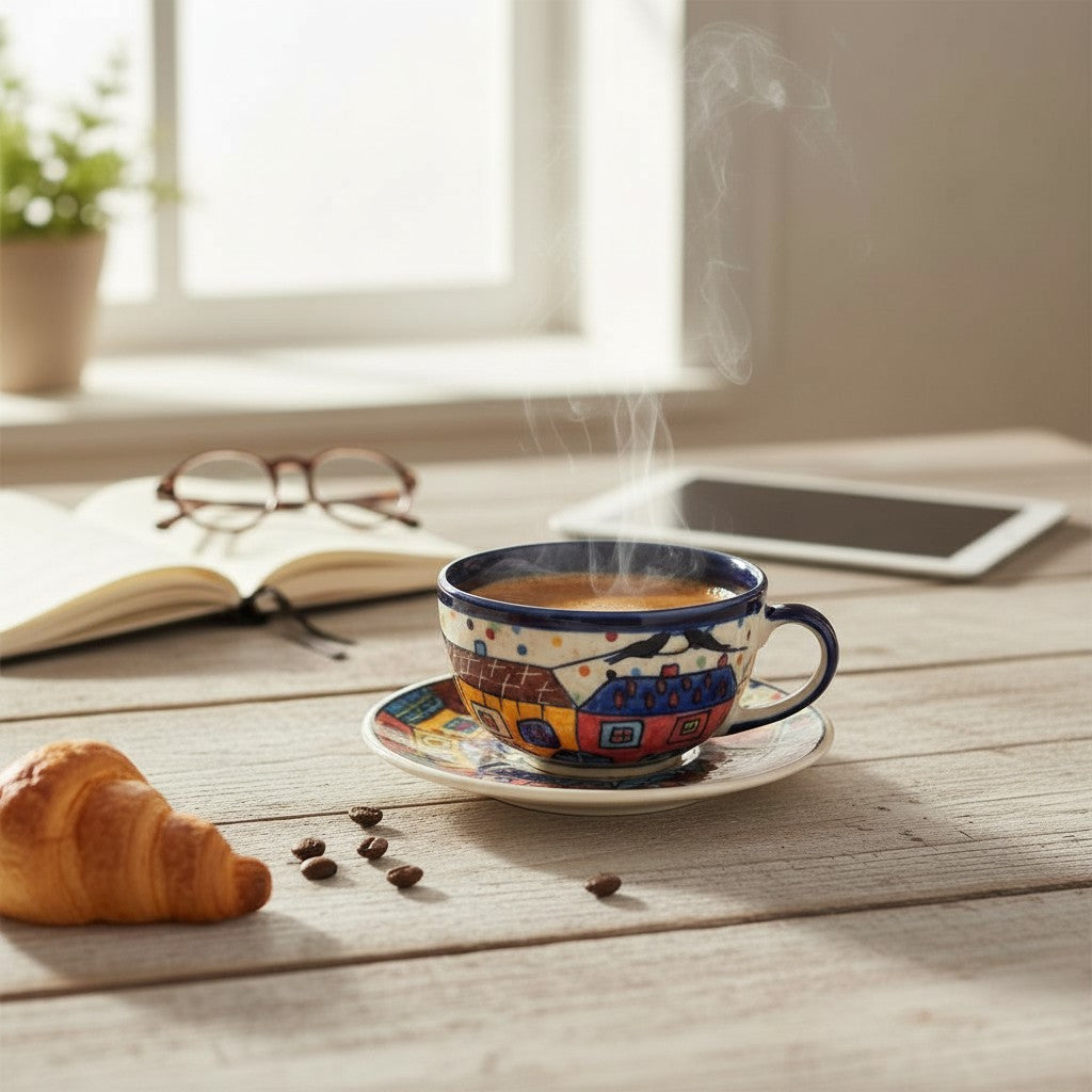 Tasse et soucoupe à café « Village »