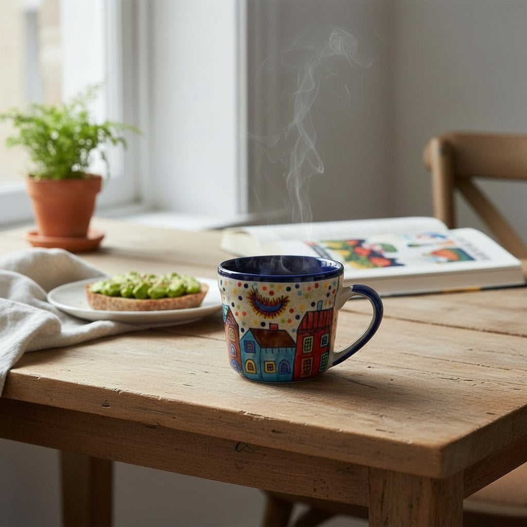 Tasse Village Häusermotiv - Handbemalte Keramik bunt