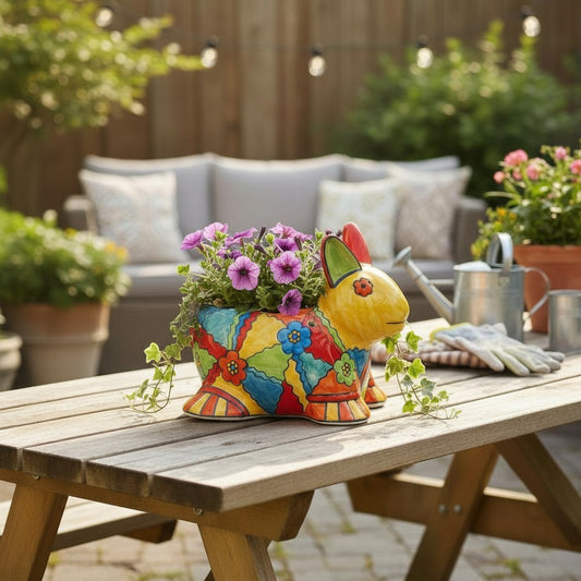 Pflanztopf Hänger Hase - Handbemalte Keramik zum Aufhängen