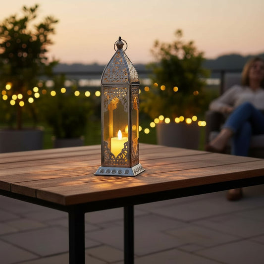 Laterne Metall Silber mit Glas Orientalisch