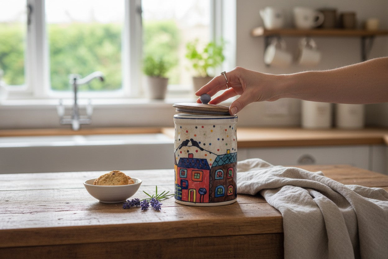 Behälter rund mit Holzdeckel "Village"