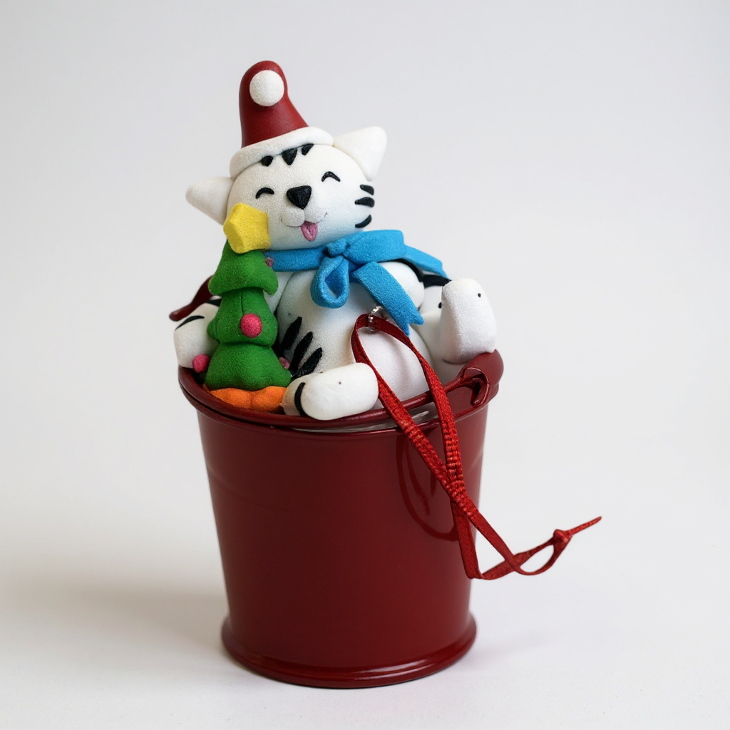 Weihnachtsdeko Hänger - Katze im Eimer