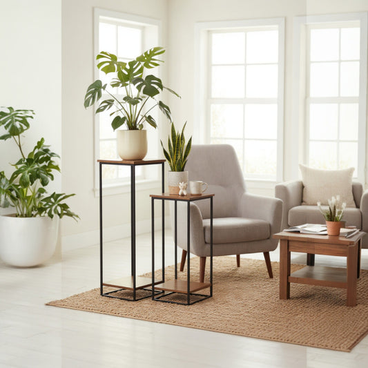 Säulenmöbel Set/2, Blumenbank, Hoher Tisch, Beistelltisch, Mangoholz