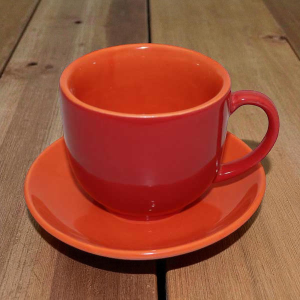 Tasse mit Teller rot - Kaffeetasse Set 250ml Rot/Orange