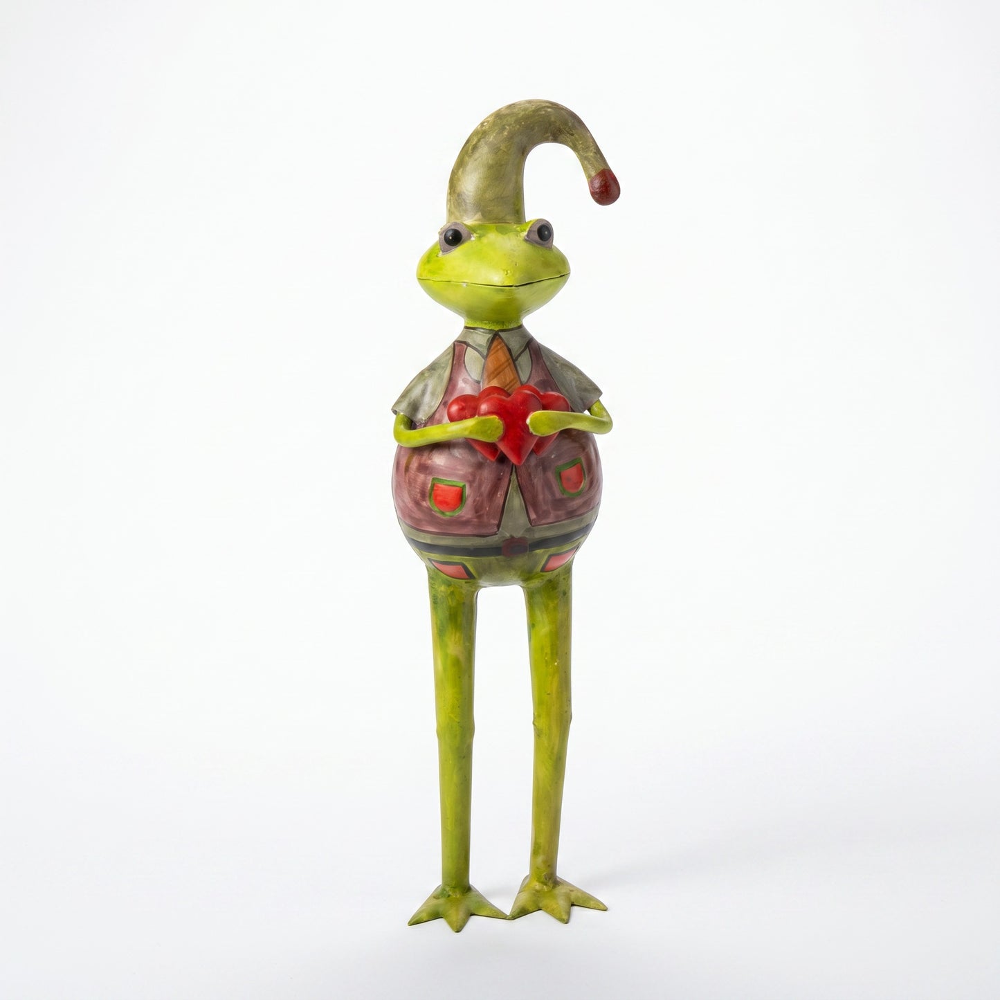 Frosch mit Herzen im Arm – Metallfigur Eisenblech bemalt