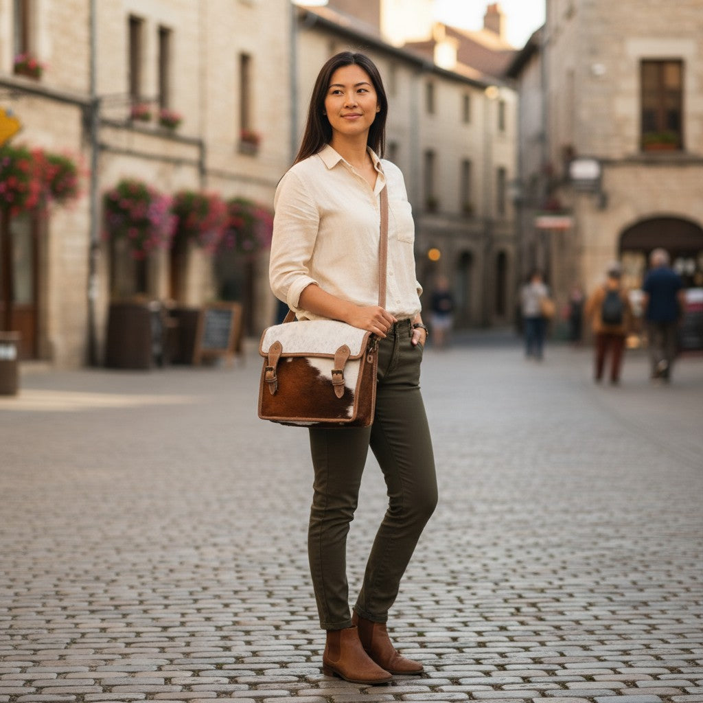 Borsa a tracolla in pelle di vacchetta - Fatta a mano | Vera pelle