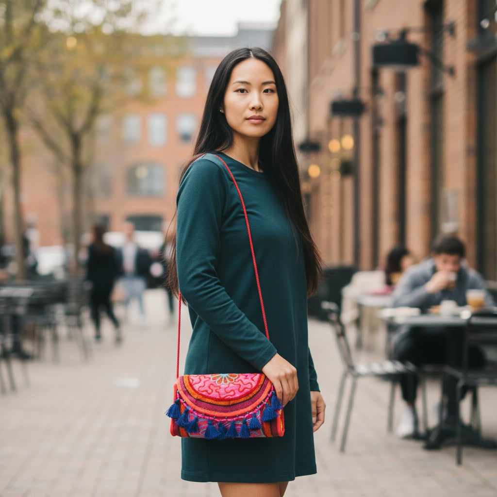 Sac bandoulière patchwork coloré - brodé à la main | Pochette unique