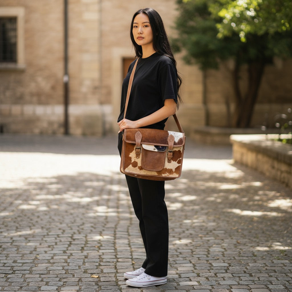 Borsa in pelliccia con patta - borsa a tracolla in vera pelle