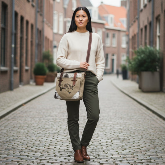 Canvas Umhängetasche mit Fell