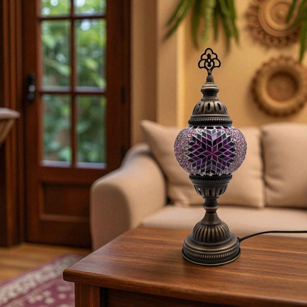 Lampe mosaïque de verre violet/rose