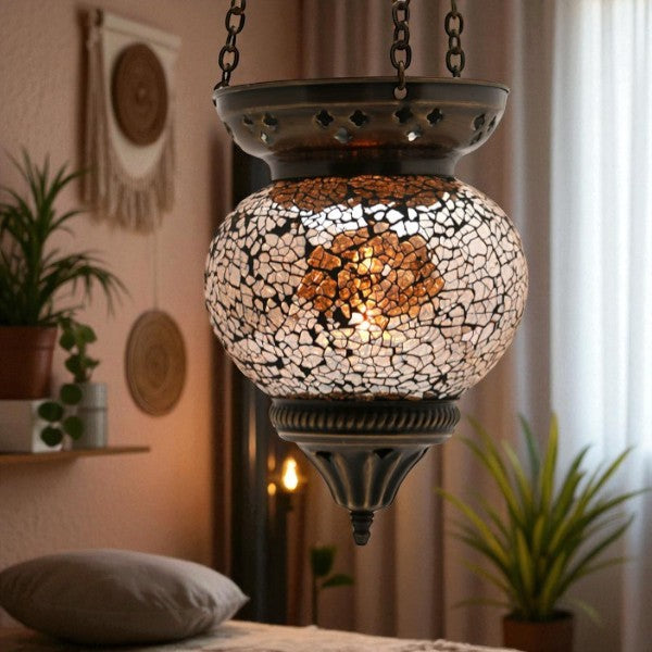 Lampada a sospensione in mosaico di vetro argento