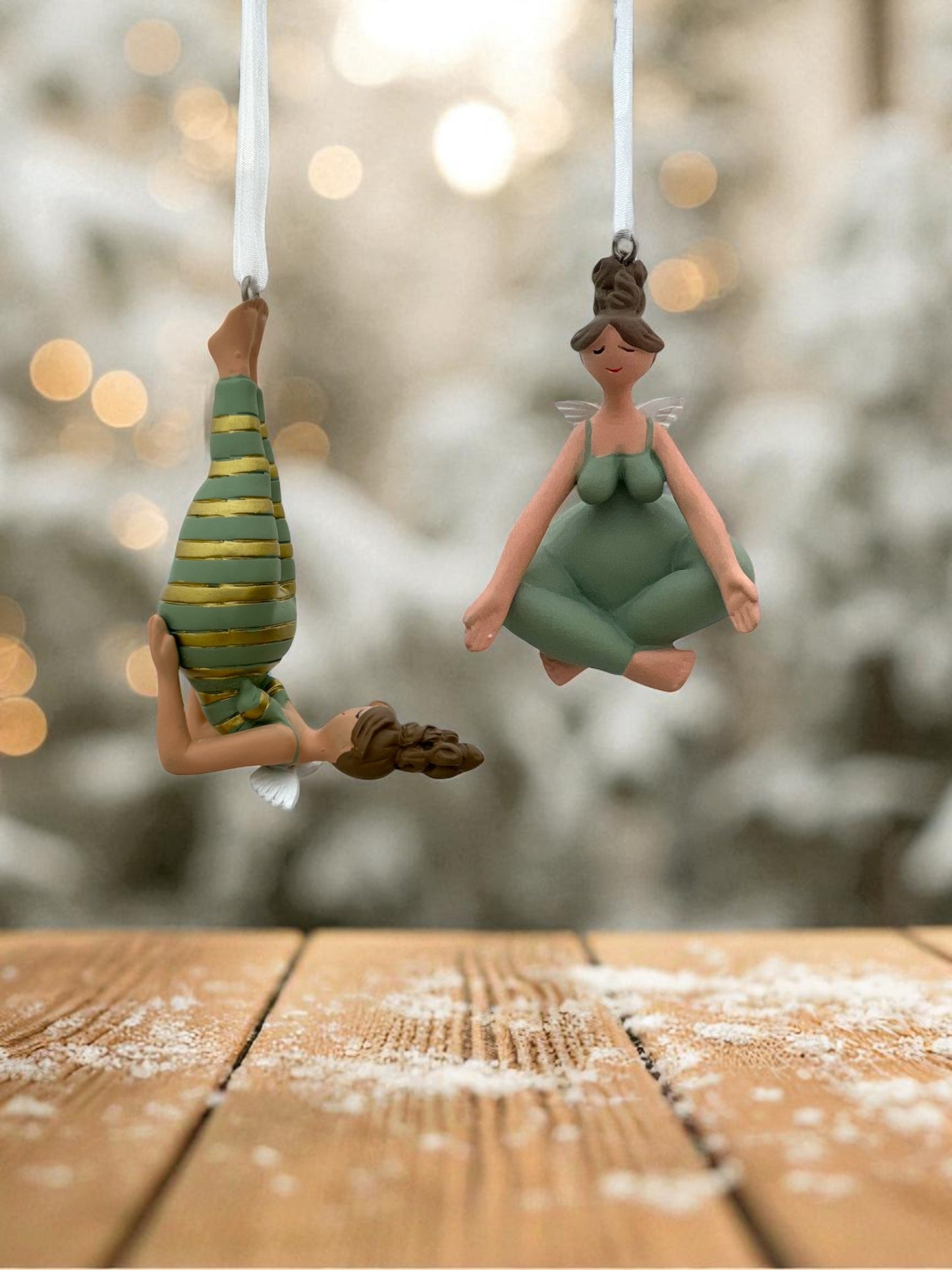 Yoga Engel Hänger Set 2 Stück Mint/Gold - Weihnachtsdeko & Geschenkanhänger